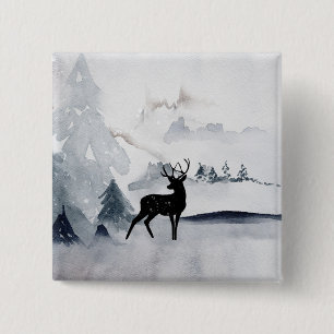 Reindeer in the Wild Gray Watercolor Christmas 15 Cm Square Badge