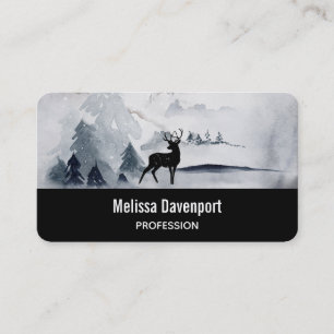 Reindeer in the Wild Grey Watercolor Christmas Business Card