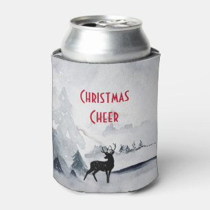 Reindeer in the Wild Grey Watercolor Christmas Can Cooler