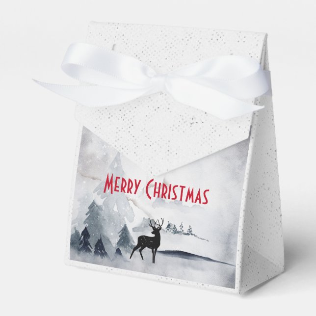 Reindeer in the Wild Grey Watercolor Christmas Favour Box (Front Side)