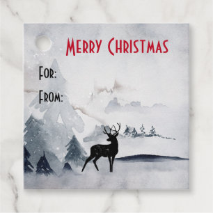 Reindeer in the Wild Grey Watercolor Christmas Favour Tags