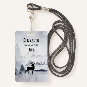 Reindeer in the Wild Grey Watercolor Christmas ID Badge
