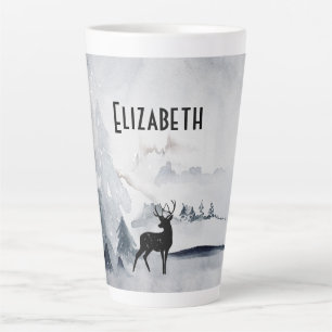 Reindeer in the Wild Grey Watercolor Christmas Latte Mug