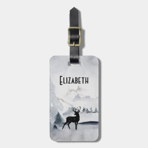 Reindeer in the Wild Grey Watercolor Christmas Luggage Tag