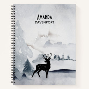 Reindeer in the Wild Grey Watercolor Christmas Notebook