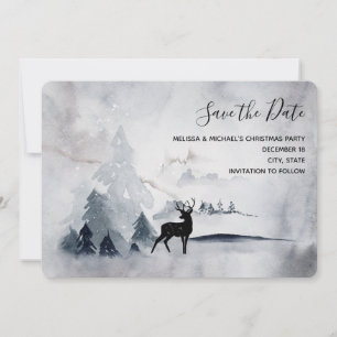 Reindeer in the Wild Grey Watercolor Christmas Save The Date
