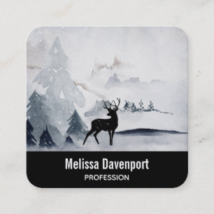 Reindeer in the Wild Grey Watercolor Christmas Square Business Card