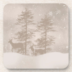 Reindeer In The Woodland Snow Scenery Coaster