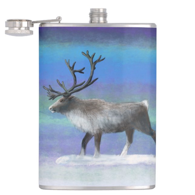 Reindeer in winter day hip flask (Opened)