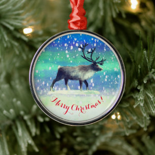 Reindeer in winter day metal tree decoration
