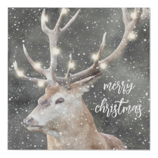 Reindeer In Winter Snow Faux Canvas Print