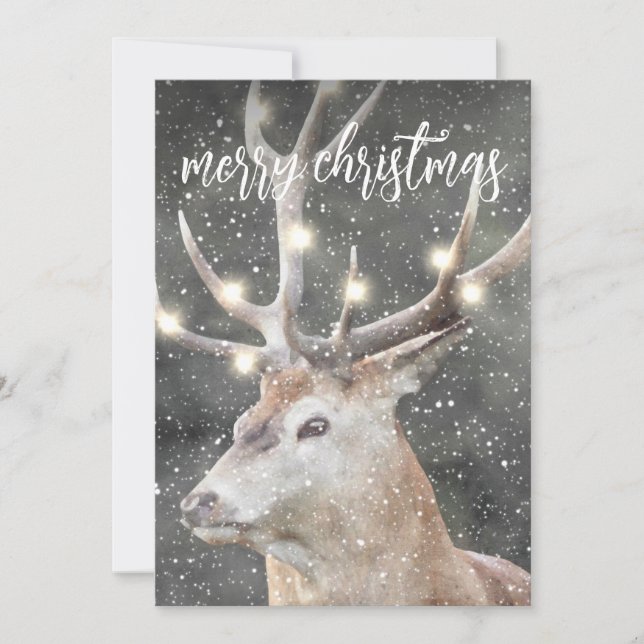 Reindeer In Winter Snow Holiday Greeting Card (Front)