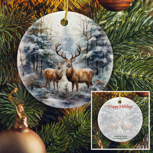 Reindeer in Winter Wonderland Ceramic Tree Decoration