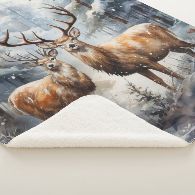 Reindeer in Winter Wonderland Sherpa Blanket (3/4)