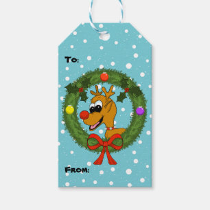 Reindeer in Wreath Christmas Gift Tags
