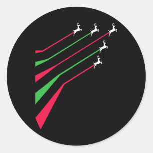 Reindeer jets patriotic stripe red and green merry classic round sticker
