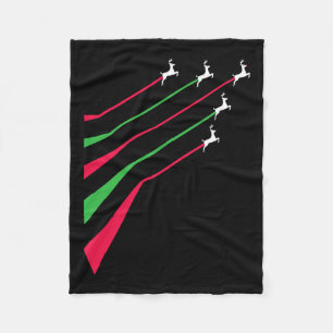 Reindeer jets patriotic stripe red and green merry fleece blanket