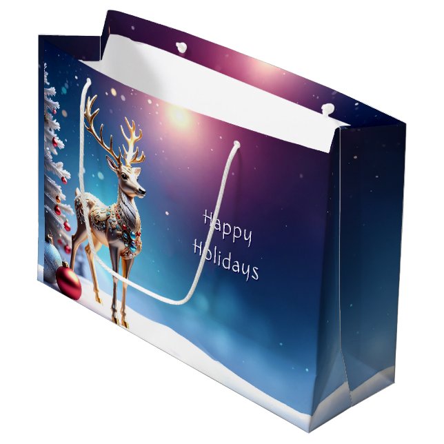 Reindeer Jewels Christmas Holiday Gift Bag (Front Angled)