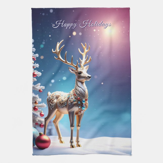 Reindeer Jewels Christmas Holiday Kitchen Towel (Vertical)