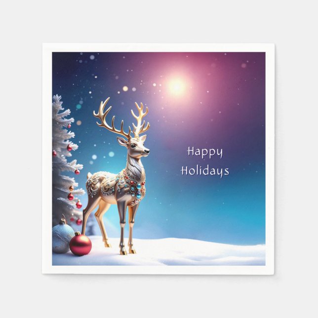 Reindeer Jewels Christmas Holiday Napkin (Front)