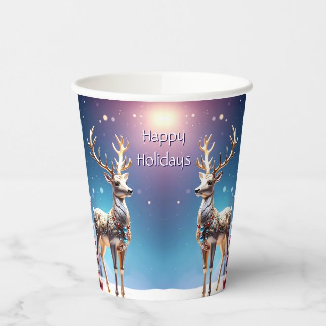 Reindeer Jewels Christmas Holiday Paper Cups (Left)