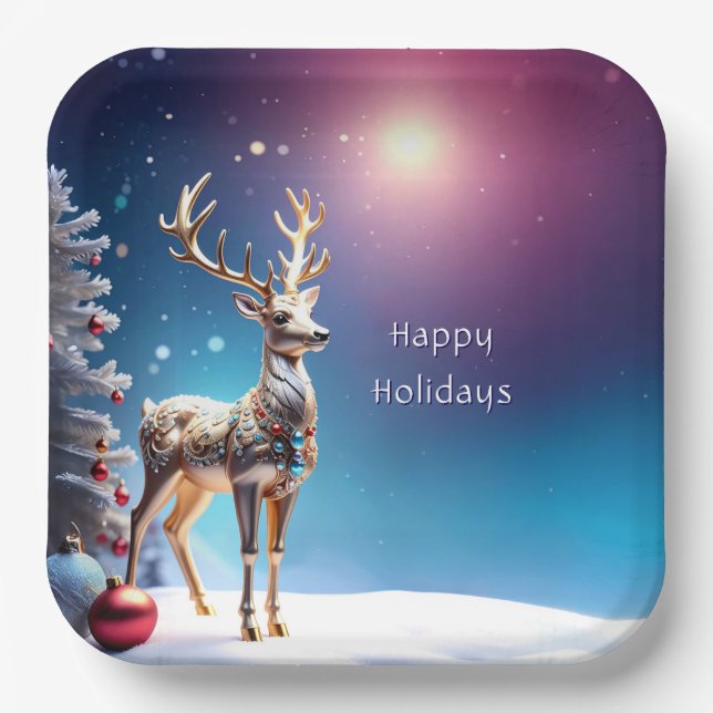 Reindeer Jewels Christmas Holiday Paper Plate (Front)