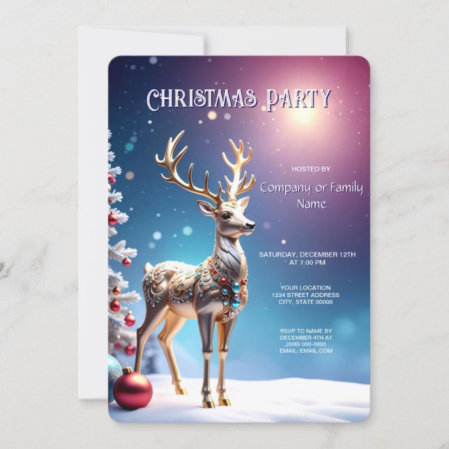 Reindeer Jewels Christmas Holiday Party Invitation (Front)