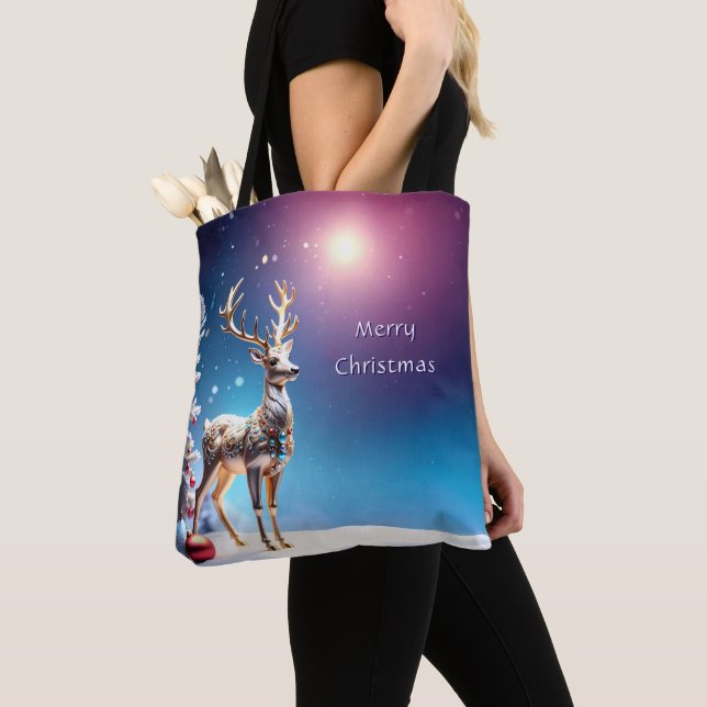 Reindeer Jewels Christmas Holiday Tote Bag (Close Up)