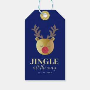 Reindeer Jingle All The Way Blue & Gold Christmas Gift Tags