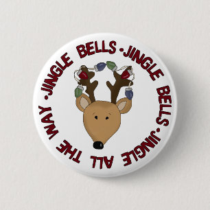 Reindeer Jingle Bells Tshirts and Gifts 6 Cm Round Badge