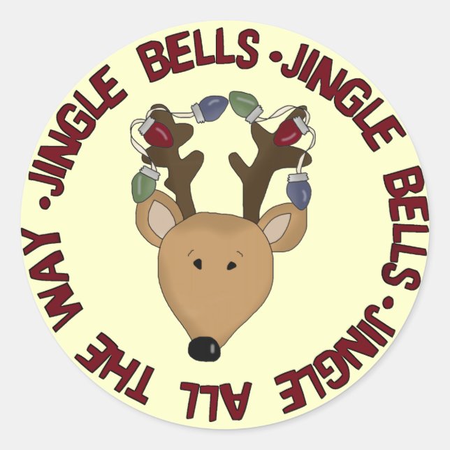 Reindeer Jingle Bells Tshirts and Gifts Classic Round Sticker (Front)