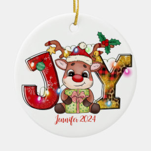 Reindeer JOY Christmas Ceramic Ornament
