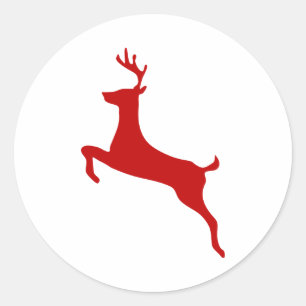 Reindeer Jump Christmas Red Silhouette Golf Balls Classic Round Sticker