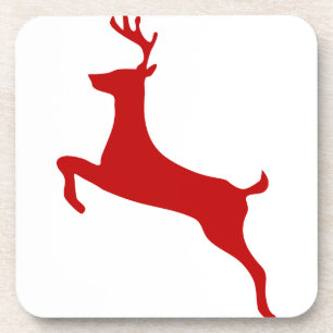 Reindeer Jump Christmas Red Silhouette Mouse Pad Coaster