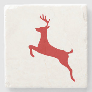 Reindeer Jump Christmas Red Silhouette Mouse Pad Stone Coaster