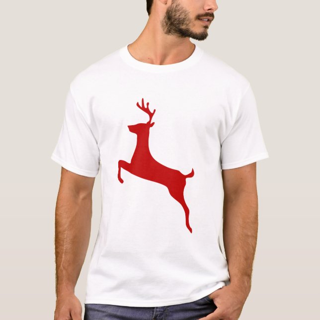 Reindeer Jump Christmas Red Silhouette T-Shirt (Front)