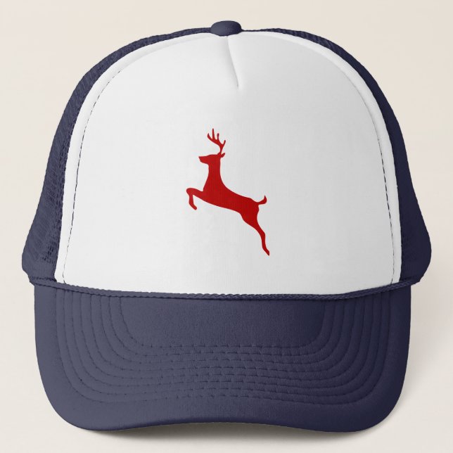 Reindeer Jump Christmas Red Silhouette T-Shirt Trucker Hat (Front)