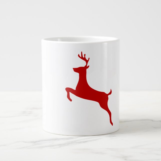 Reindeer Jump Christmas Red Silhouette Two-Tone Co Large Coffee Mug (Front)