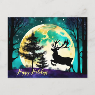 Reindeer Leaping Full moon on the  Postcard