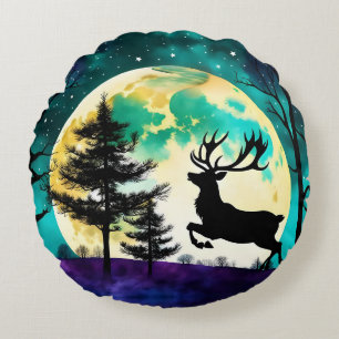 Reindeer Leaping Full moon on the Round Cushion