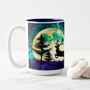 Reindeer Leaping Full moon on the Two-Tone Coffee Mug