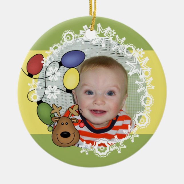 Reindeer Lights Customisable Photo Ornament (Front)
