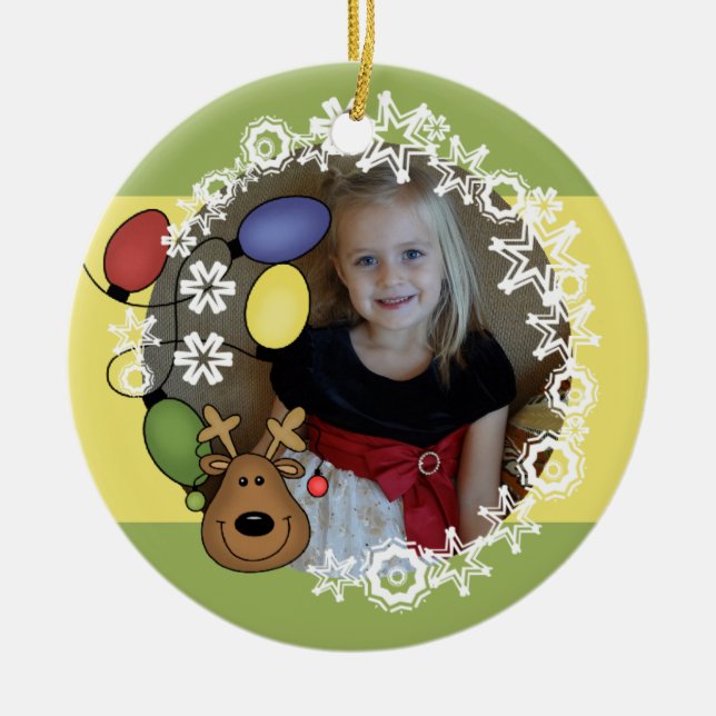 Reindeer Lights Customisable Photo Ornament (Front)
