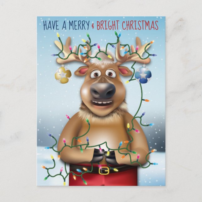 Reindeer Lights Funny Christmas Holiday Postcard (Front)