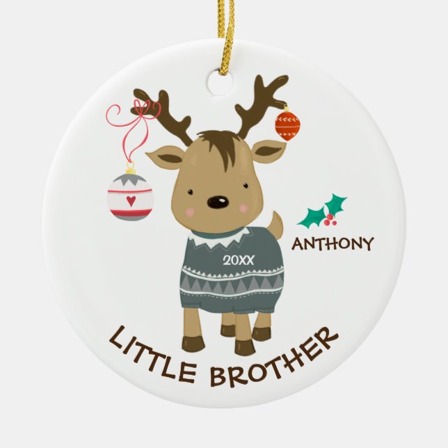 Reindeer Little Brother Christmas Ornament (Front)