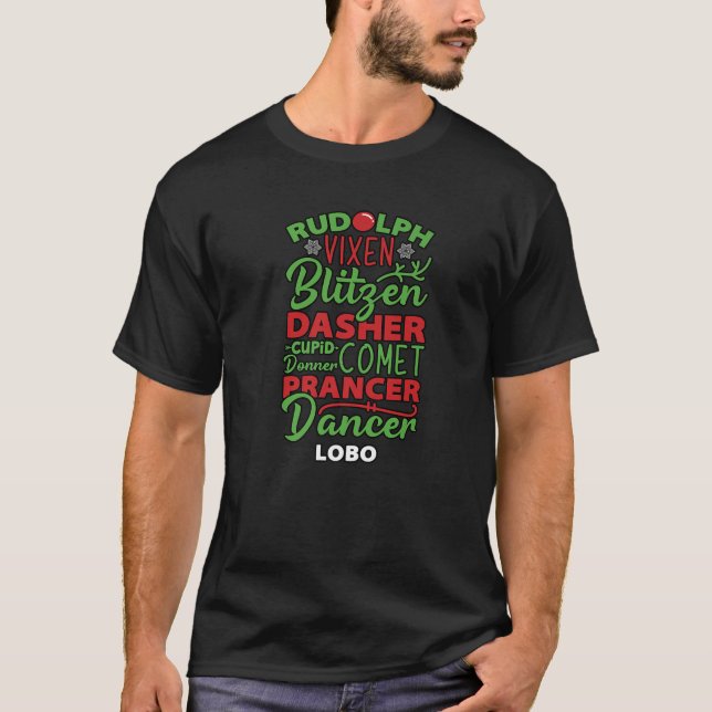 Reindeer Lobo Holiday Christmas Name Premium  T-Shirt (Front)