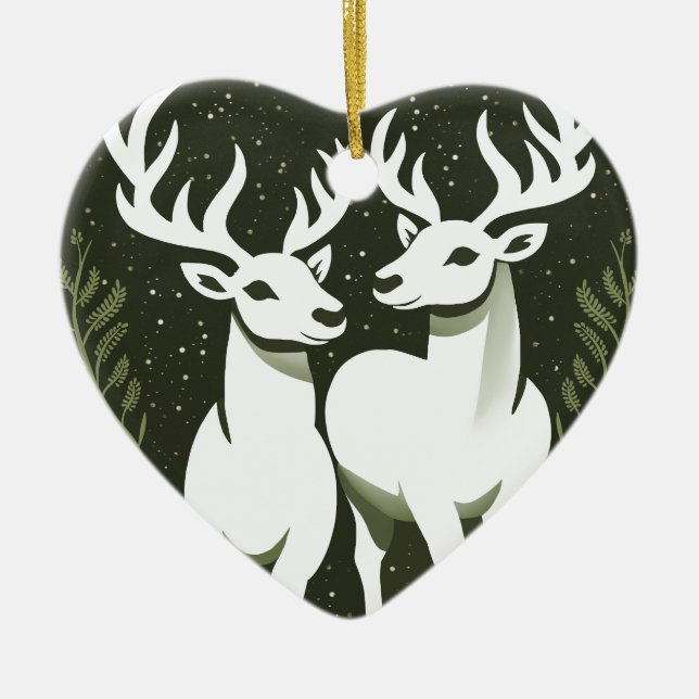 Reindeer Love Couples Gift Christmas Tree Ornament (Front)