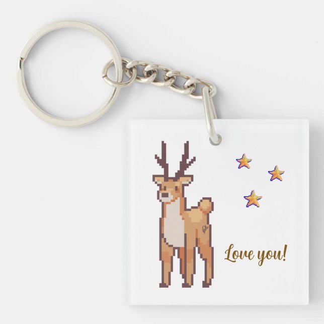 Reindeer, love your Pixelart, Pixel Art Key Ring (Front)