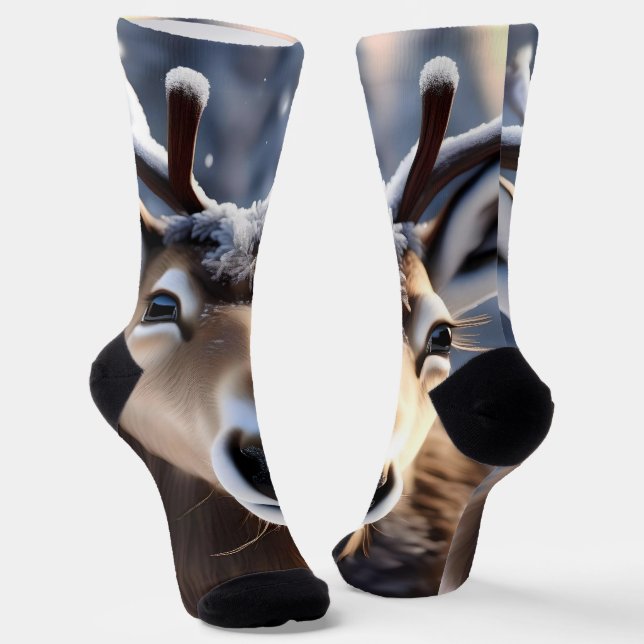 Reindeer Magic: Close-Up of Santas Loyal Companion Socks (Angled)