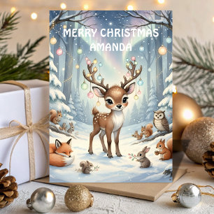 Reindeer Magical Forest Kids Christmas Card
